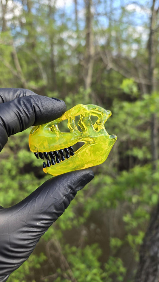 Roe Glass - Yellow Opal T-Rex Skull Pendant
