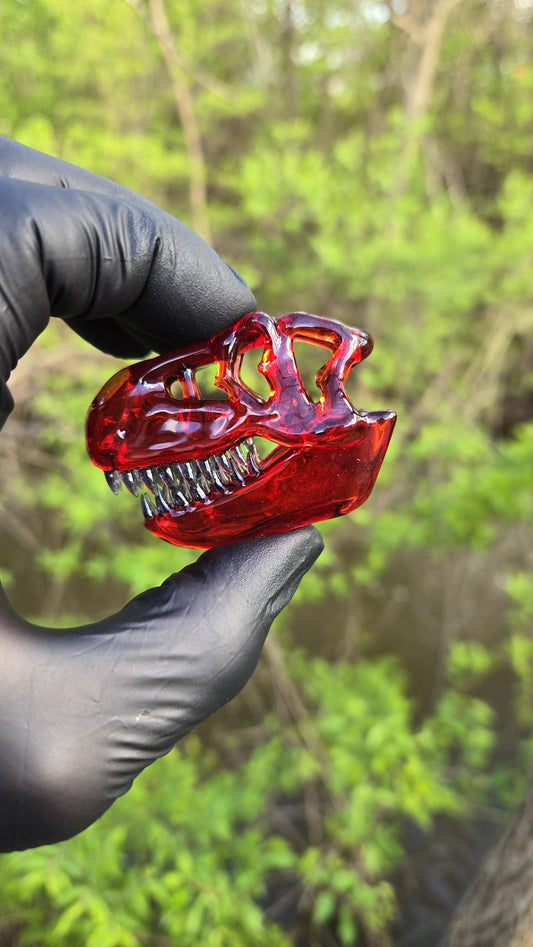 Roe Glass - Red Elvis T-Rex Skull Pendant