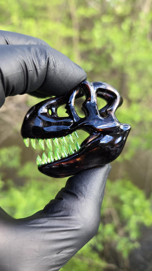 Roe Glass - Opalized Electrum T-Rex Skull Pendant