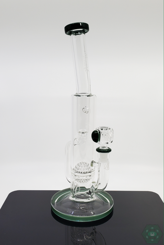 Monark Glass 12” Ball Perc Incycler - Featuring a 21-Hole Perc, 14mm Female Joint, and Male Slide.
