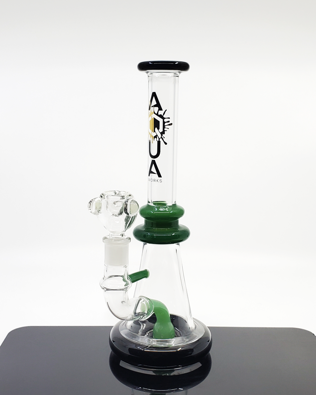 Aqua Works Glass Ball Perc Beaker | 9.75” Height with 6-Hole Perc for Smooth Filtration and Stylish Color Accents