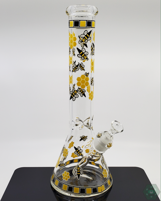 BSG 14” Glow-in-the-Dark Bee Beaker, featuring a stylish bee design and glow-in-the-dark effect for added flair.