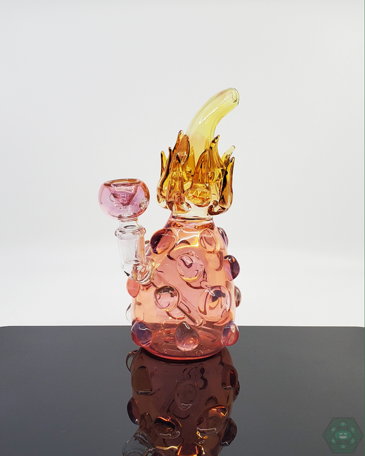 BSG Gold Fume Pineapple Rig, 7” tall with a 3-hole perc for filtered hits and a stylish gold fume finish.