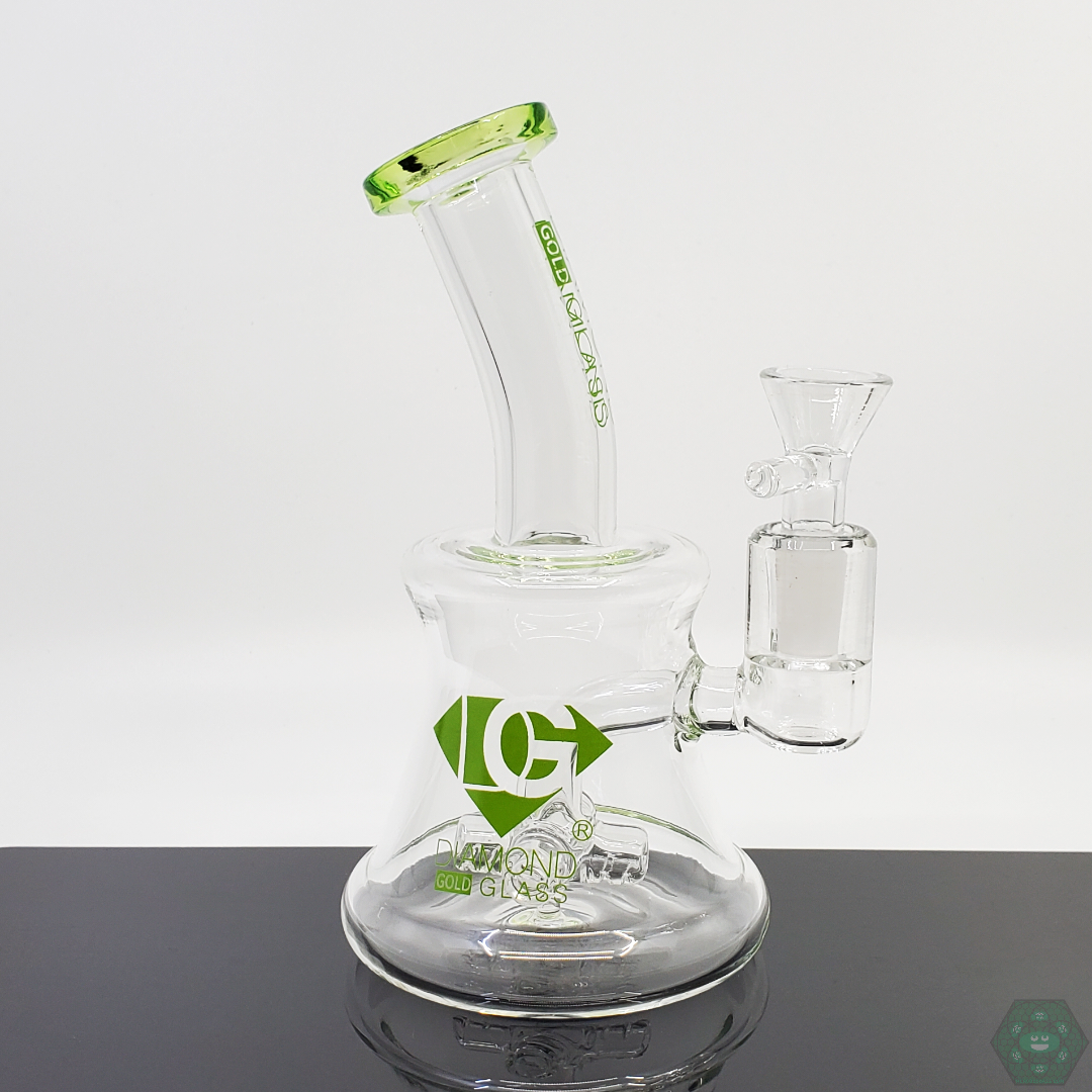Diamond Glass Cross Inline Jammer 6.75” compact rig featuring an 8-hole inline perc for smooth filtration, including a 14mm male slide and female joint for efficient, portable sessions.