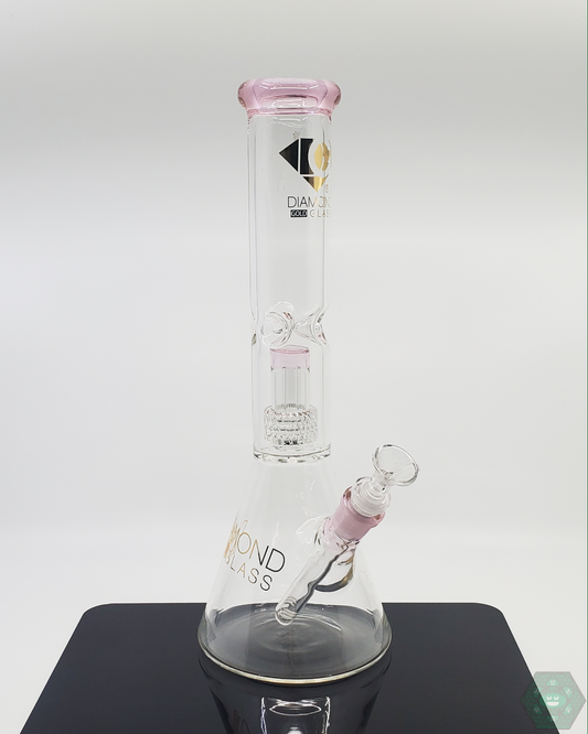 Diamond Glass 14” Beaker with built-in ice catcher and removable 7-hole downstem, includes 14mm joint