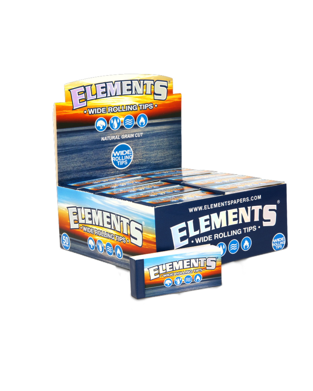 Elements Wide Rolling Tips made from unbleached, eco-friendly paper, providing a natural filter for smooth airflow and enhanced comfort.