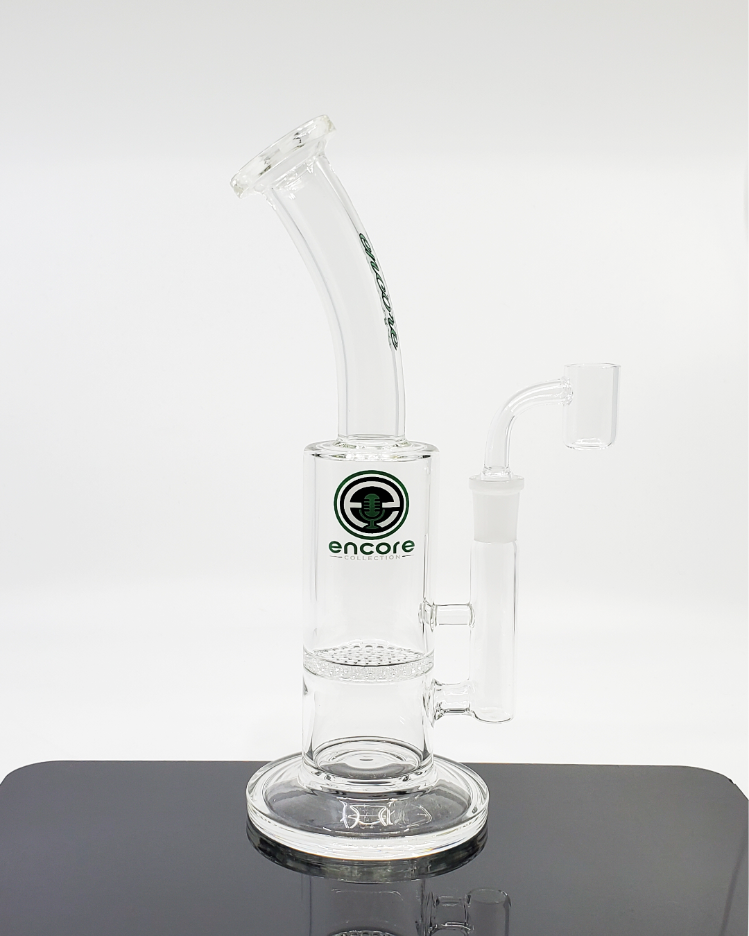 Encore Glass 9” Honeycomb Rig with a honeycomb perc, designed for efficient filtration and smooth, clean hits, perfect for regular use.