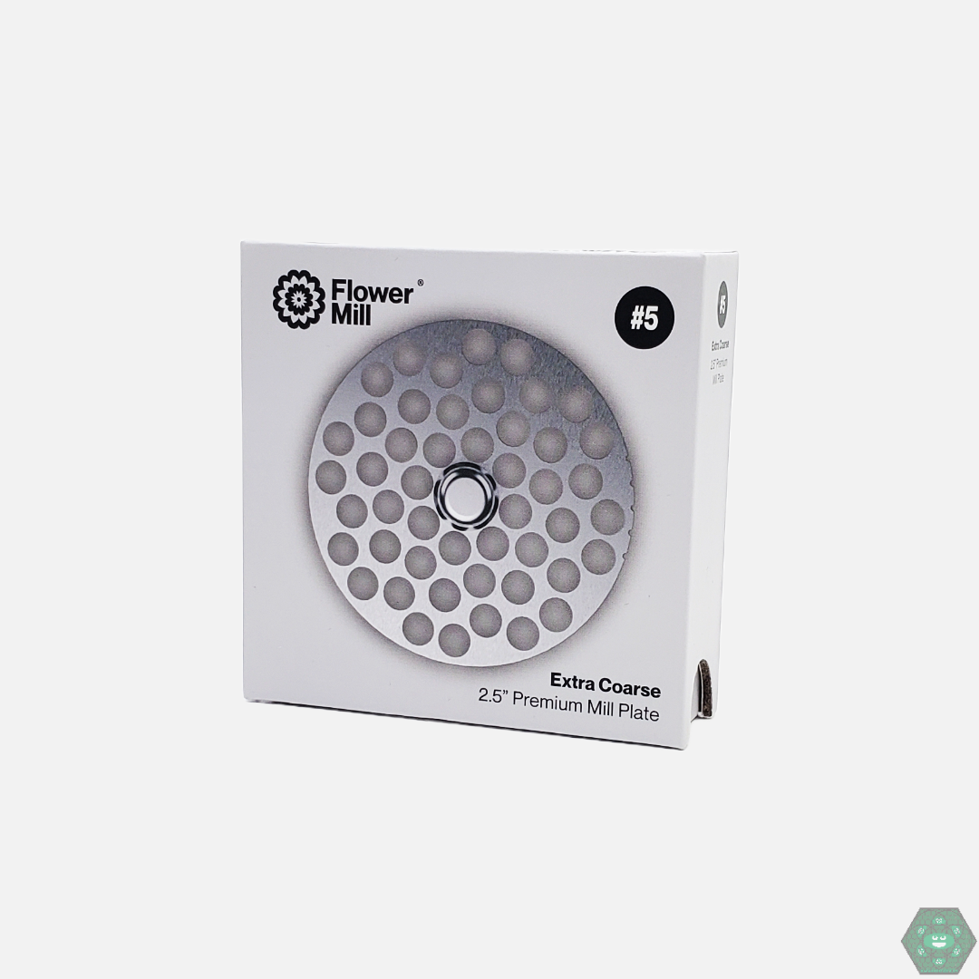 Different grinding variations of the Flower Mill 2.5” Premium Mill Plate, offering versatility for fine to coarse milling.