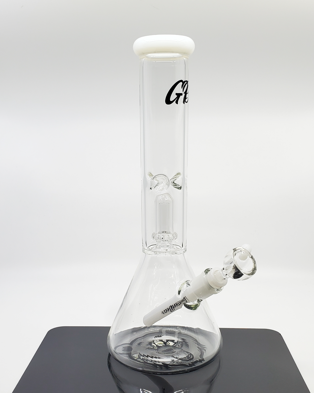 Green Bear 14” Single Perk Beaker – High-quality glass water pipe with a single perc filtration system for smooth hits.