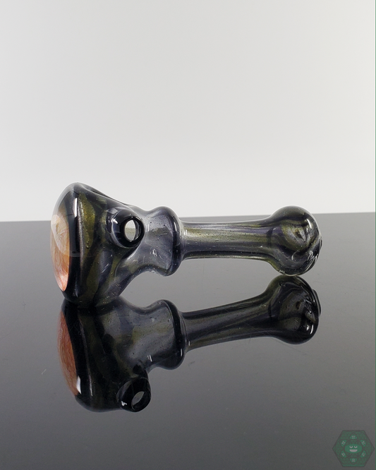 Side view of the LQL Glass Fumed Multi-Section Spoon, showcasing intricate craftsmanship and unique glasswork.