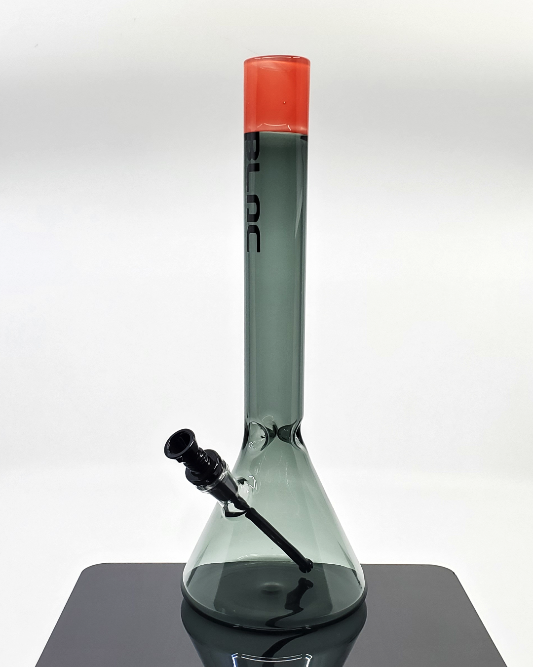Side view of the MAV Glass Blac Company Beaker Bong showcasing its striking design, wide base, and effective percolator for a smooth smoking experience.