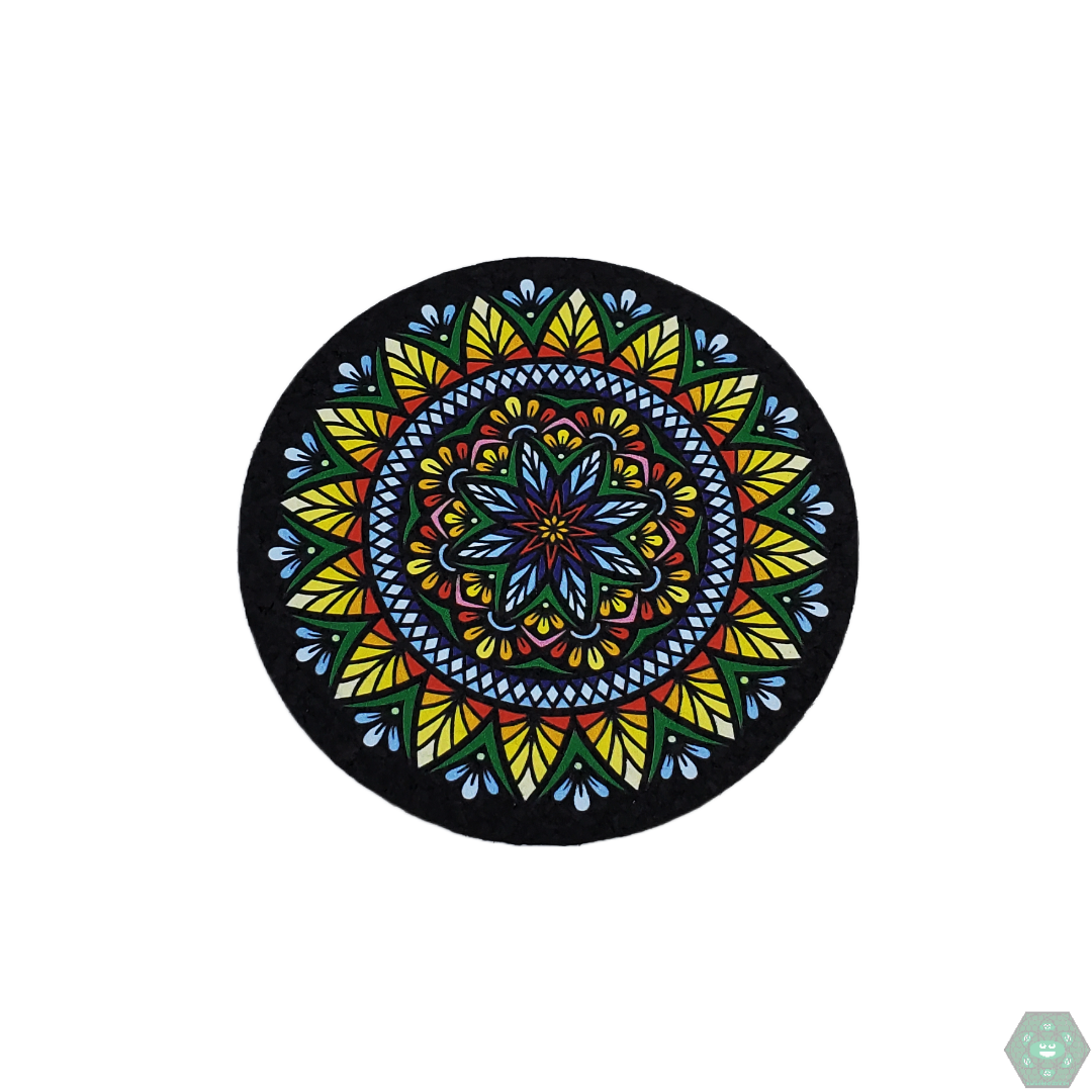 Mood Mats 5” Seed Les Fleurs compact floral glass mat, featuring an elegant flower-inspired design and a durable, non-slip surface for small glass setups.