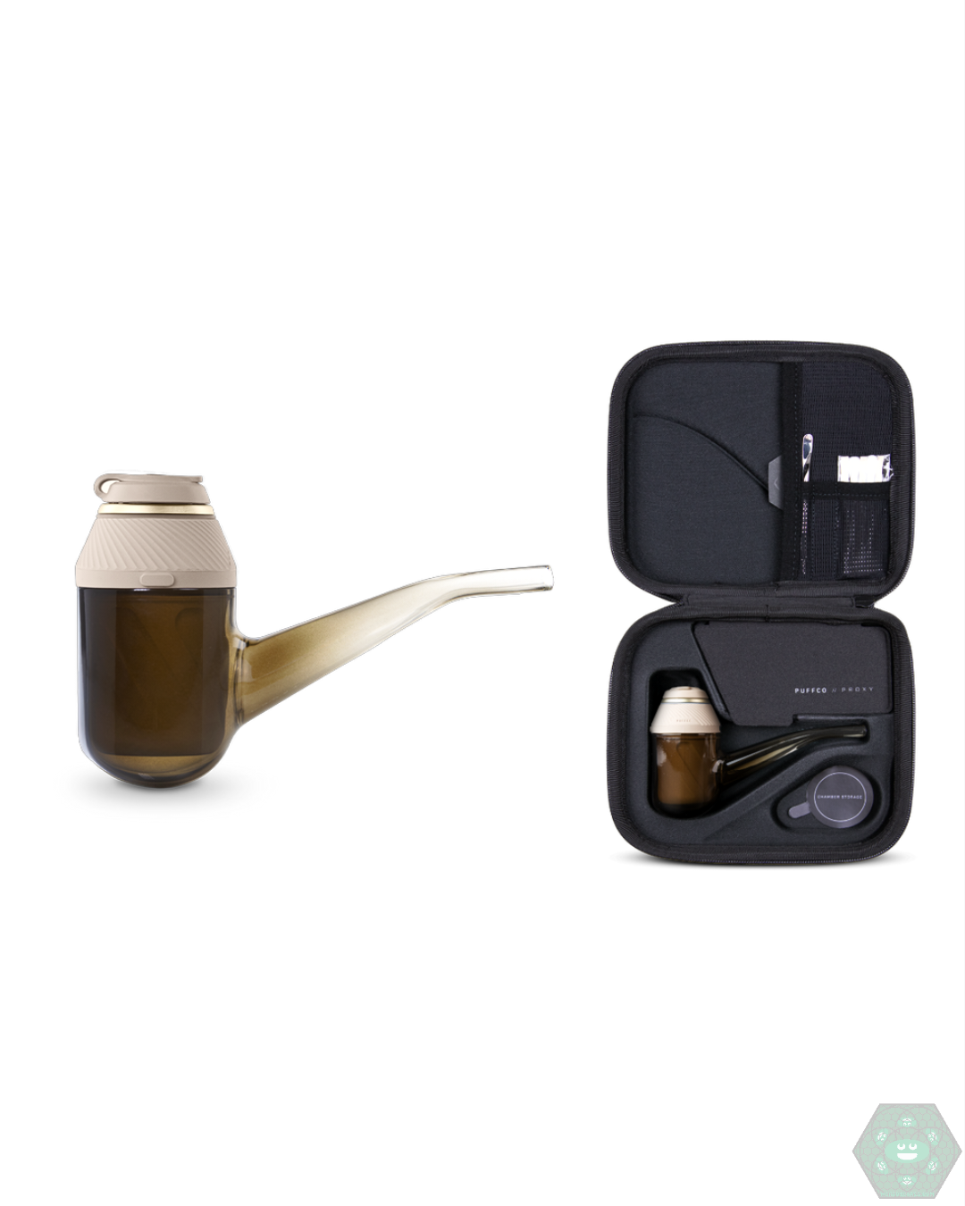 Puffco Proxy (Desert), a compact and versatile vaporizer for cannabis concentrates, featuring a single-button interface, 3D chamber, and compatibility with the Proxy Collection of pieces and accessories, designed for exploring various hash experiences and available in Desert colorway.