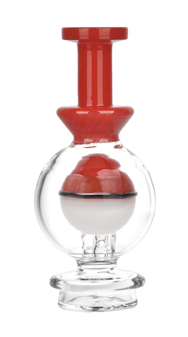 Pulsar Anime Ball Glass Attachment for Puffco Peak/Pro, designed with a perforated stem and red & white ball diffuser for filtered vapor.