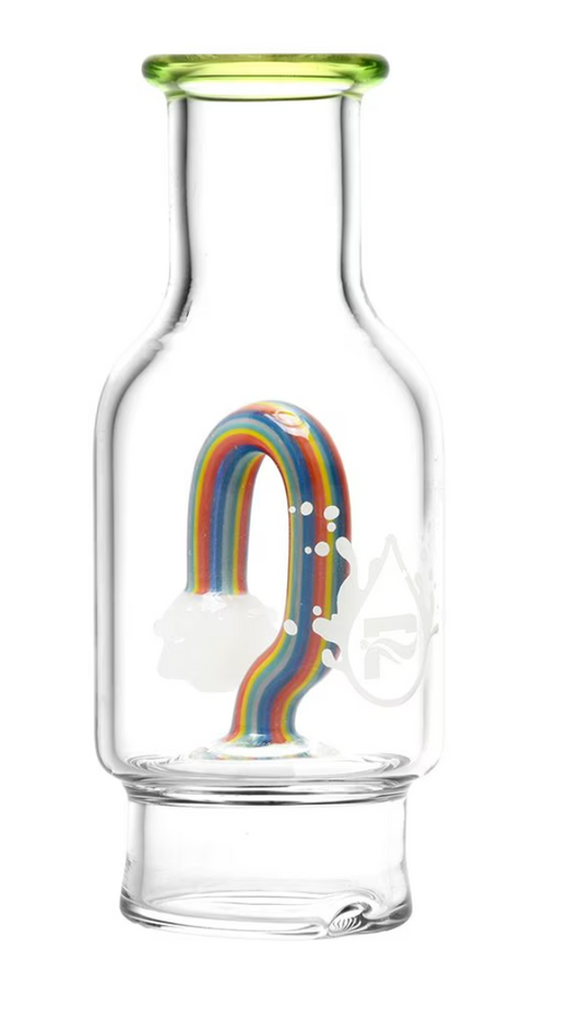 Pulsar Rainbow Resilience Bottle Shaped Glass Attachment for Puffco Peak/Pro, crafted with a looped rainbow percolator for filtered bliss.