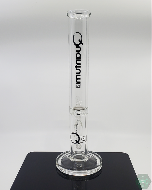 Durable 16-inch Quantum Sci Glass Straight Tube Bong with 9mm thick glass and precision 22-hole perc for superior smoking experience