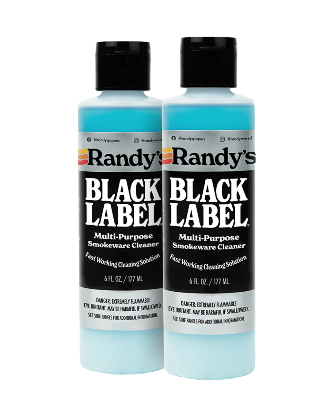 Randy’s Black Label Cleaner, a fast-acting solution for removing resin and goo from glass, metal, and ceramic smoking pieces.