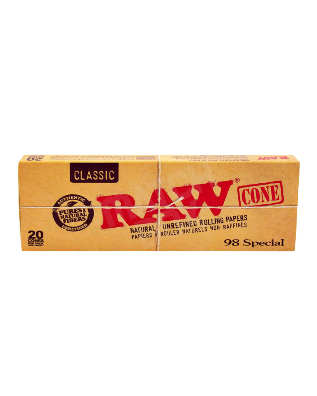 RAW Classic 98 Special Pre-Roll Cones (20pc), a perfect in-between size between 1¼ and King Size, offering a smooth, even burn for an ideal smoking experience.