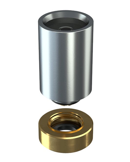 Side view of the Stünden Glass Modül Quartz Concentrate Tank, featuring a durable quartz build and a magnetic connection ring.