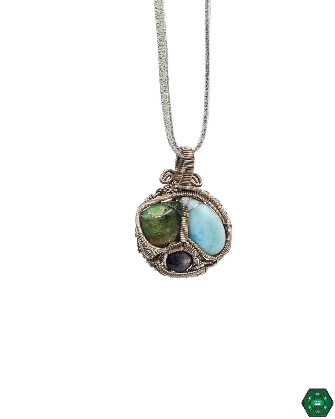 AM Glass Stone Wire Wrap Pendant | Unique Handmade Jewelry Featuring Beautifully Crafted Glass Stone and Elegant Wire Wrapping