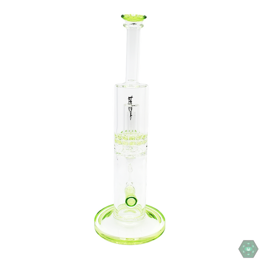 BSG 65MM Prince Ratchet Straight Tube, featuring a 5-hole inline perc and double ratchet perc for smooth hits.
