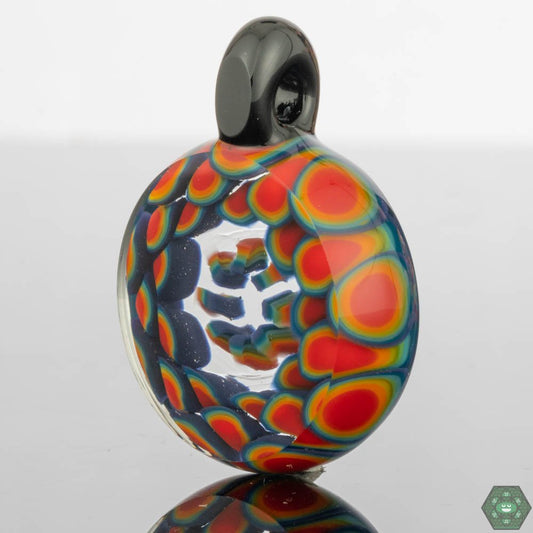 Crowman Crothers Dotstack Pendant #5 – 1.25” diameter pendant with bold colors and intricate glass layering, ideal for glass art enthusiasts.