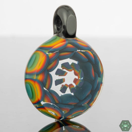 Crowman Crothers Dotstack Pendant #4 – Stunning collectible glass jewelry with vibrant colors, ideal for art enthusiasts.