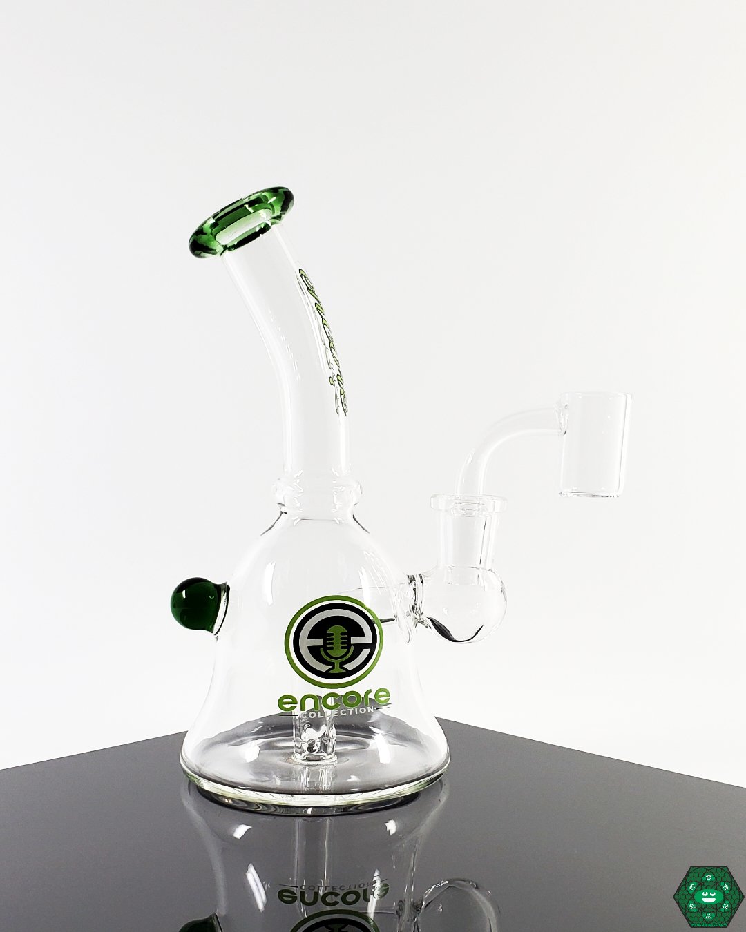 Encore Glass 8” Bent Neck Beaker, crafted with sturdy glass for clean hits, stability, and long-lasting performance.