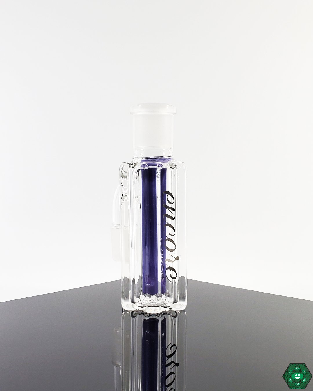 Encore Glass Babyface 18mm 90° Ash Catcher with slit filtration, designed to keep glass clean and provide smoother, cleaner hits.