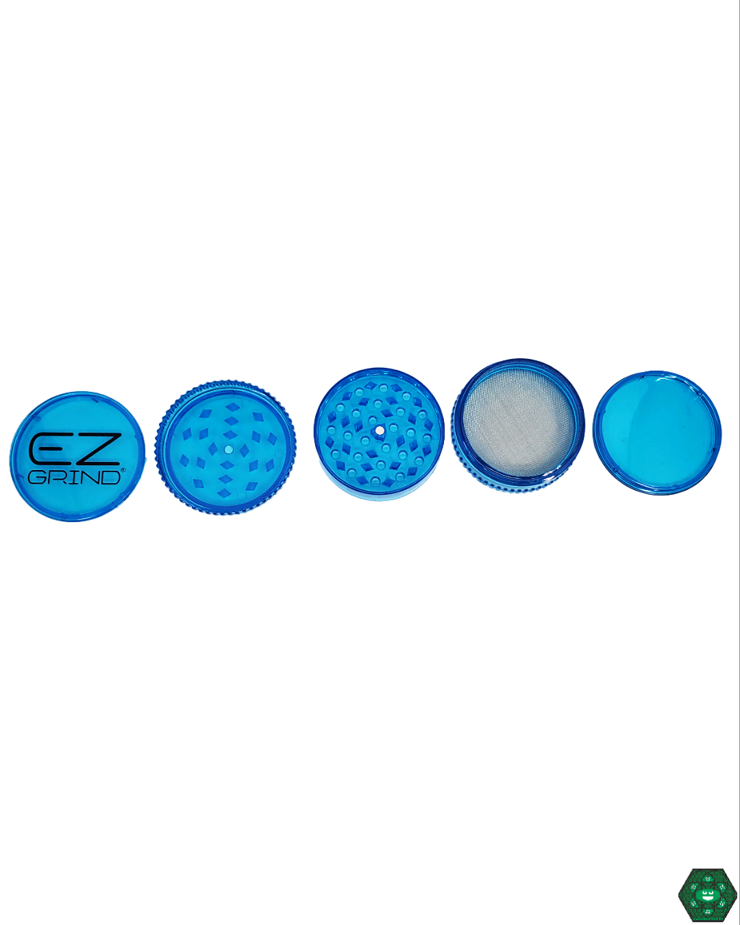 EZ Grind 4-Piece Herb Grinder, a lightweight and durable acrylic grinder featuring a storage compartment for convenience.