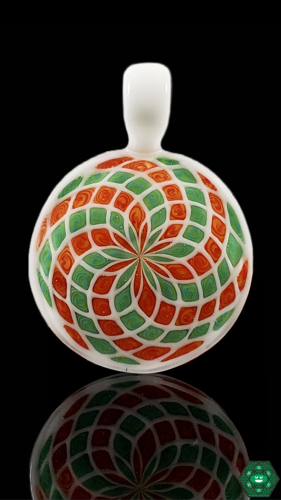 Funky Filla Pendant by Shipley Glass: This handcrafted pendant features vibrant and eye-catching designs on durable white borosilicate glass, making it a perfect gift or a stylish addition to your own jewelry collection.