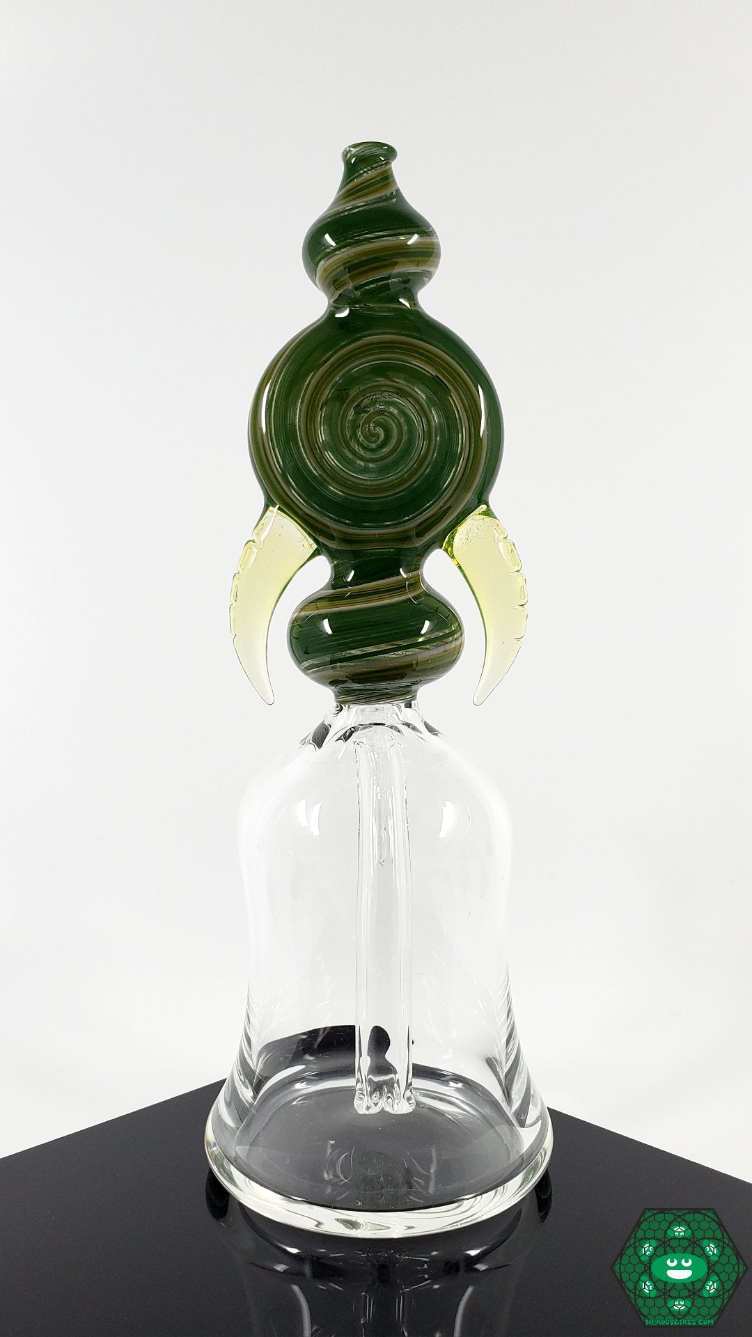 Jon E Walker Mini Tube – Premium compact glass pipe featuring a 3-hole perc, 14mm joint, and available in Green/Yellow Wig Wag and Illuminati styles.