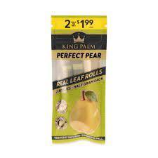 King Palm Perfect Pear Mini Wraps, a 2-pack of all-natural, flavored rolls featuring a natural pear flavor, slow-burning, eco-friendly design, providing a smooth and flavorful session with no added chemicals.