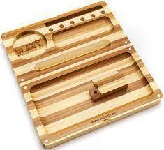 Portable Wooden Rolling Tray: The RAW Backflip offers a magnetic folding design,