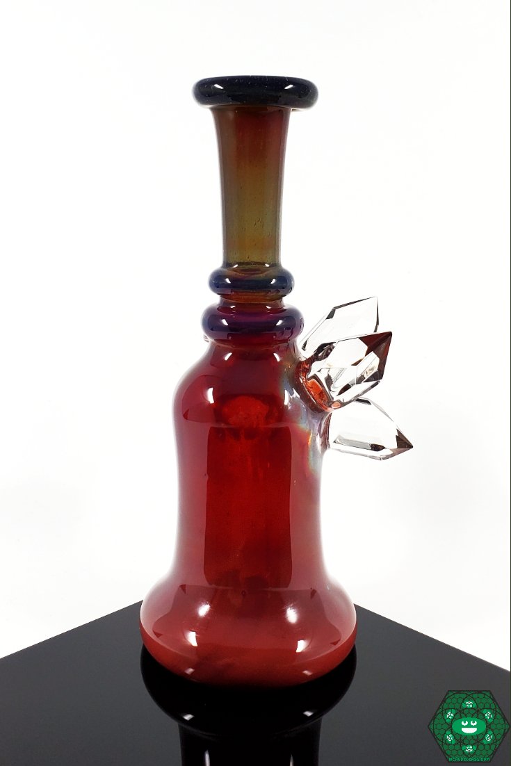 Raya Glass Purple Rainbow Crystal Mini Tube – Compact 6.75-inch rig with 14mm joint, 2-hole perc, and a radiant, colorful finish for smooth airflow.