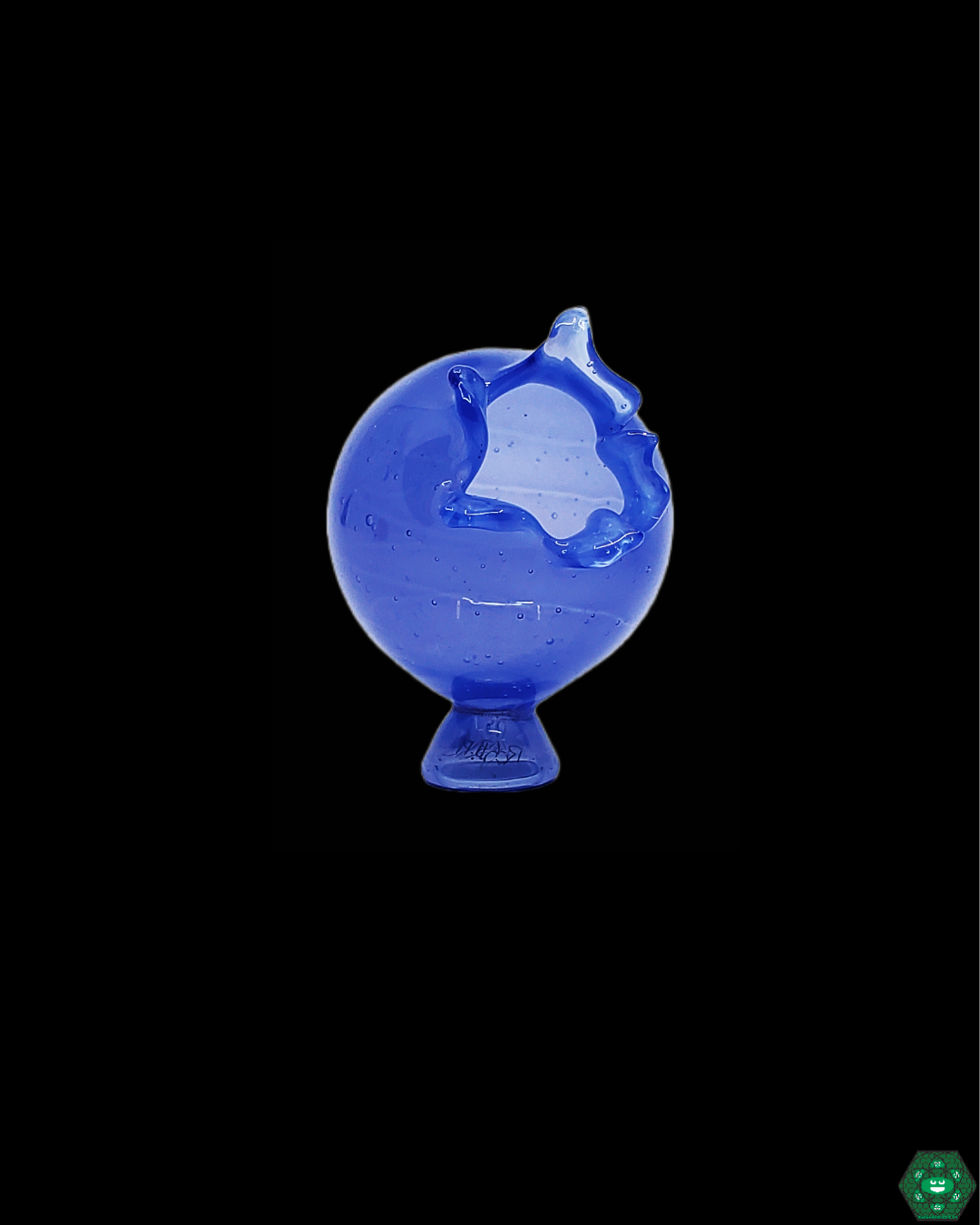 Rosburg Glass Balloon Bubble Cap in Blue (33MM), featuring a unique balloon shape designed for efficient airflow and enhanced dabbing experience.