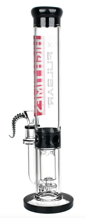 High Times x Pulsar Logo Straight Tube Recycler Glass Water Pipe 14.75"