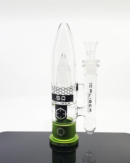 12-Inch Military-Grade Glass Bong: The US Caliber .50 Cal Straight Tube, a heavy-duty bong inspired by military designs, crafted from thick glass for robust hits, featuring a 14mm female joint and ice catcher.