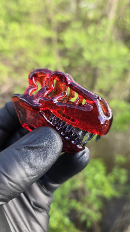 Roe Glass - Red Elvis T-Rex Skull Pendant
