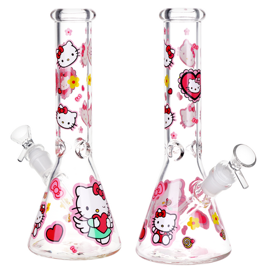 Heart Loving Cute Kitty Beaker Glass Water Pipe