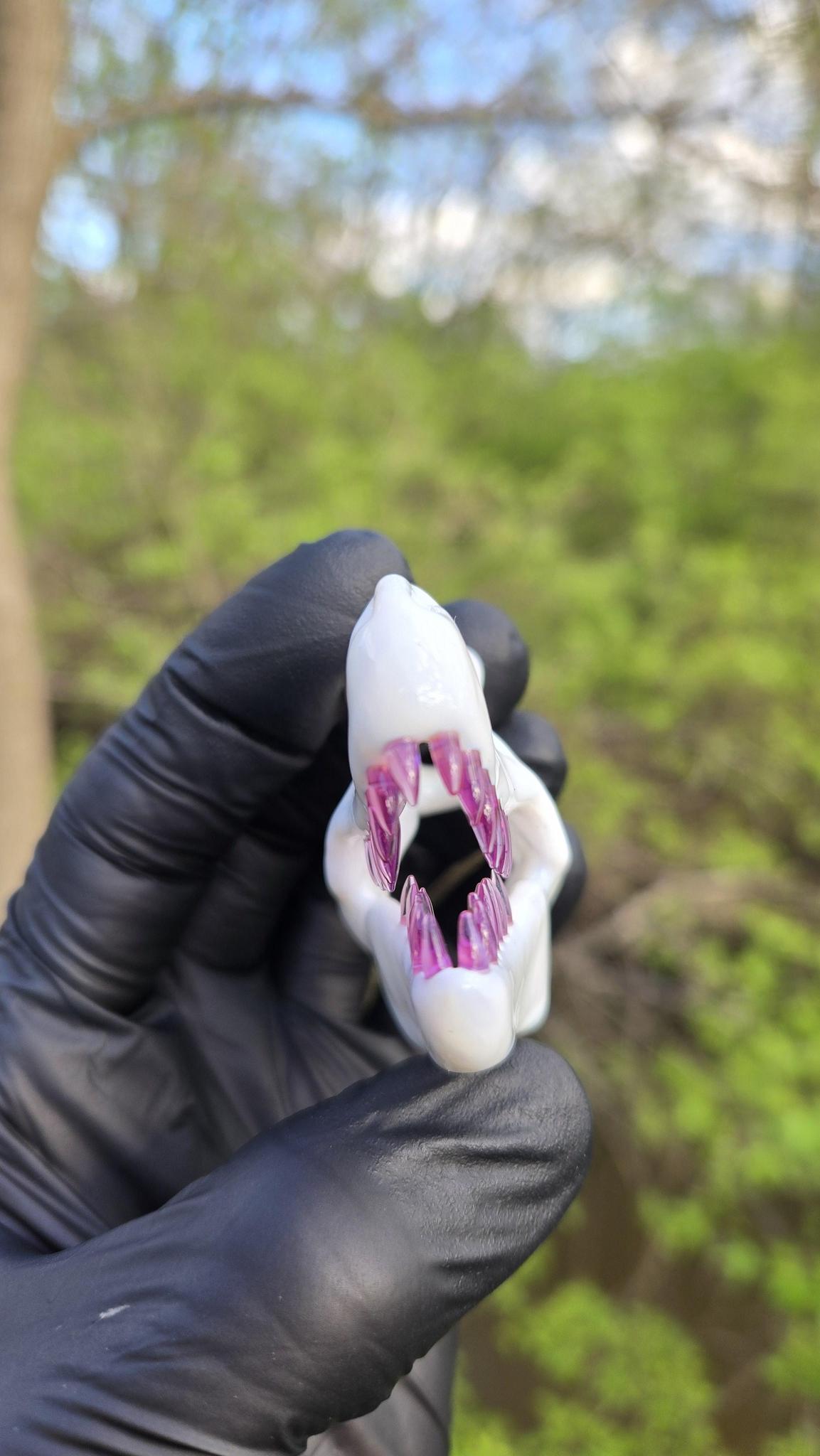 Roe Glass - Lotus White T-Rex Skull Pendant