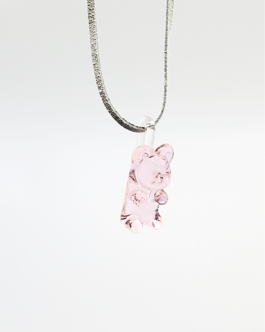 White Chocolate Glass Gummy Bear Pendant - Playful Pink Art Glass Jewelry