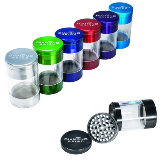 Diamond Grind - 56mm Anodized 4 Piece Shaker, Herb Grinder & Storage