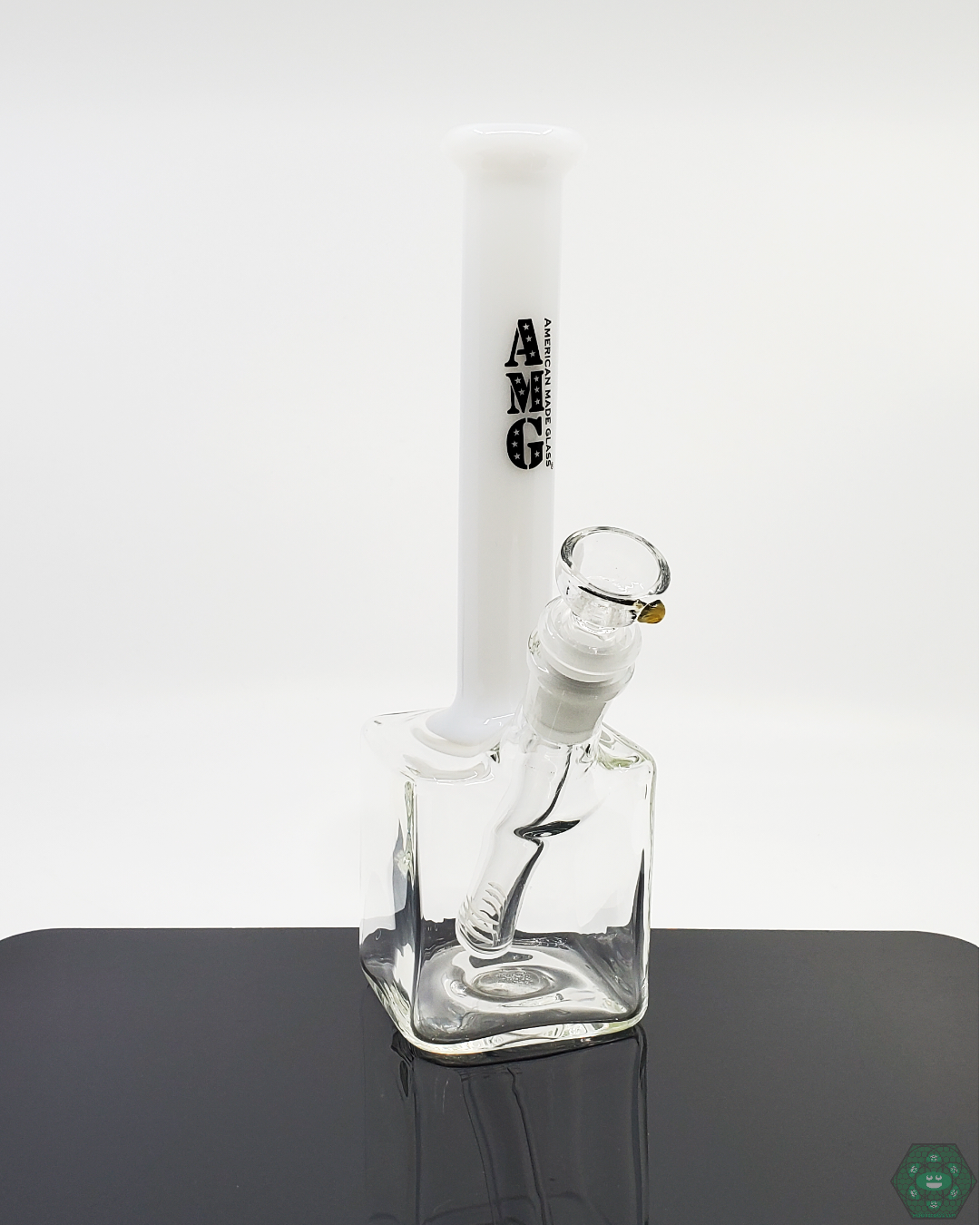 AMG Glass 9” Cube Base Beaker | Compact, 7-Hole Perc Filtration | 14mm Joint