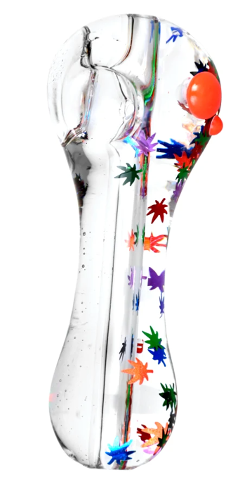 Hemp Leaf Glitter Glycerin Glass Spoon Pipe