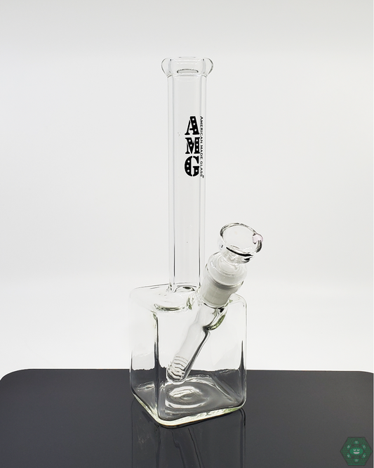 AMG Glass 9” Cube Base Beaker | Compact, 7-Hole Perc Filtration | 14mm Joint