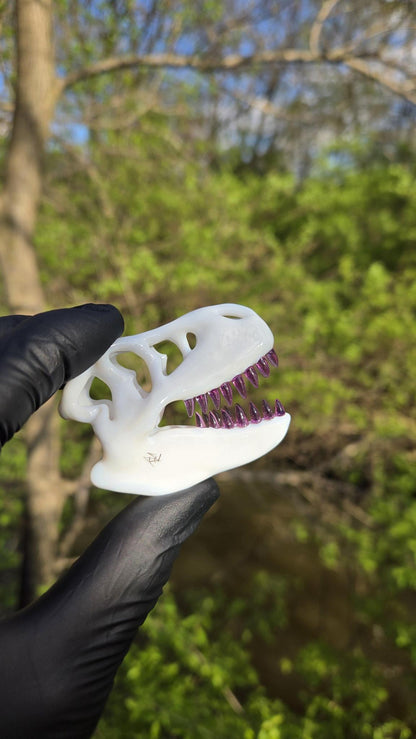 Roe Glass - Lotus White T-Rex Skull Pendant