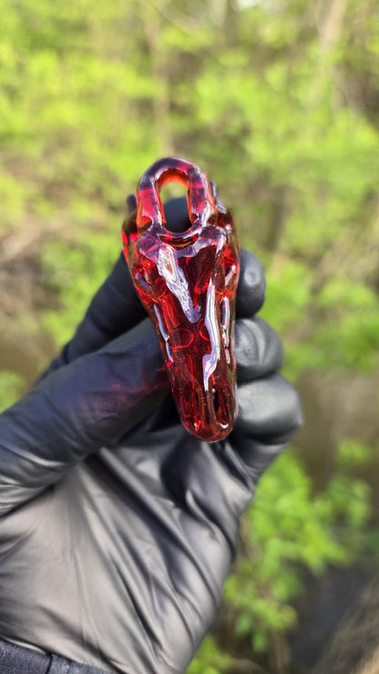 Roe Glass - Red Elvis T-Rex Skull Pendant