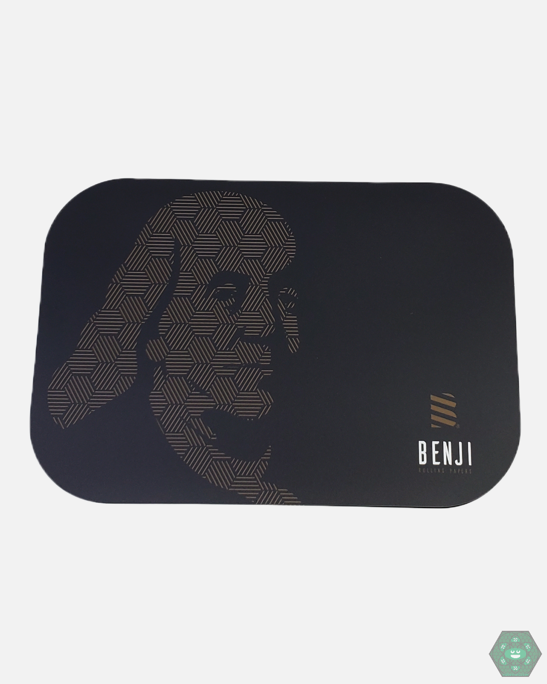 Benji Metal Tray - Magnetic Lid. Includes premium rolling papers. Keep your smoking session organized with this compact tray.