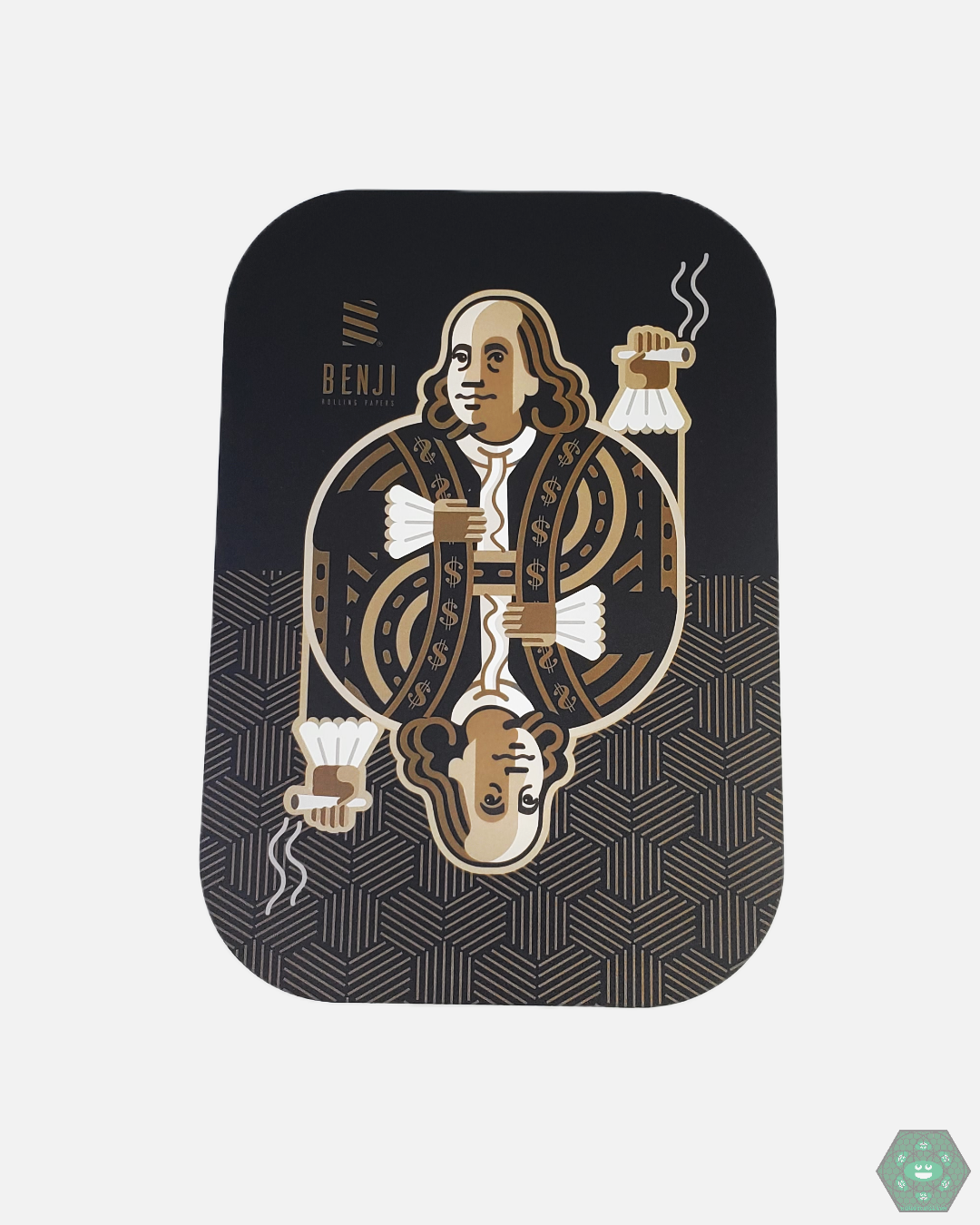 Benji Metal Tray - Magnetic Lid. Includes premium rolling papers. Keep your smoking session organized with this compact tray.